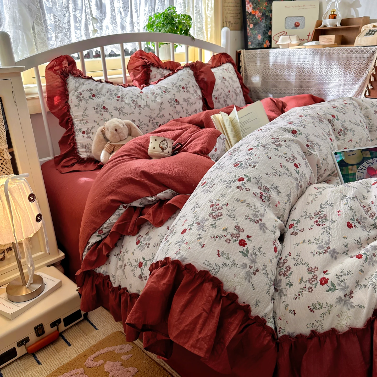 Aesthetic Floral Duvet Cover - طقم مفروشات سرير بتصميم فرنسي عتيق،