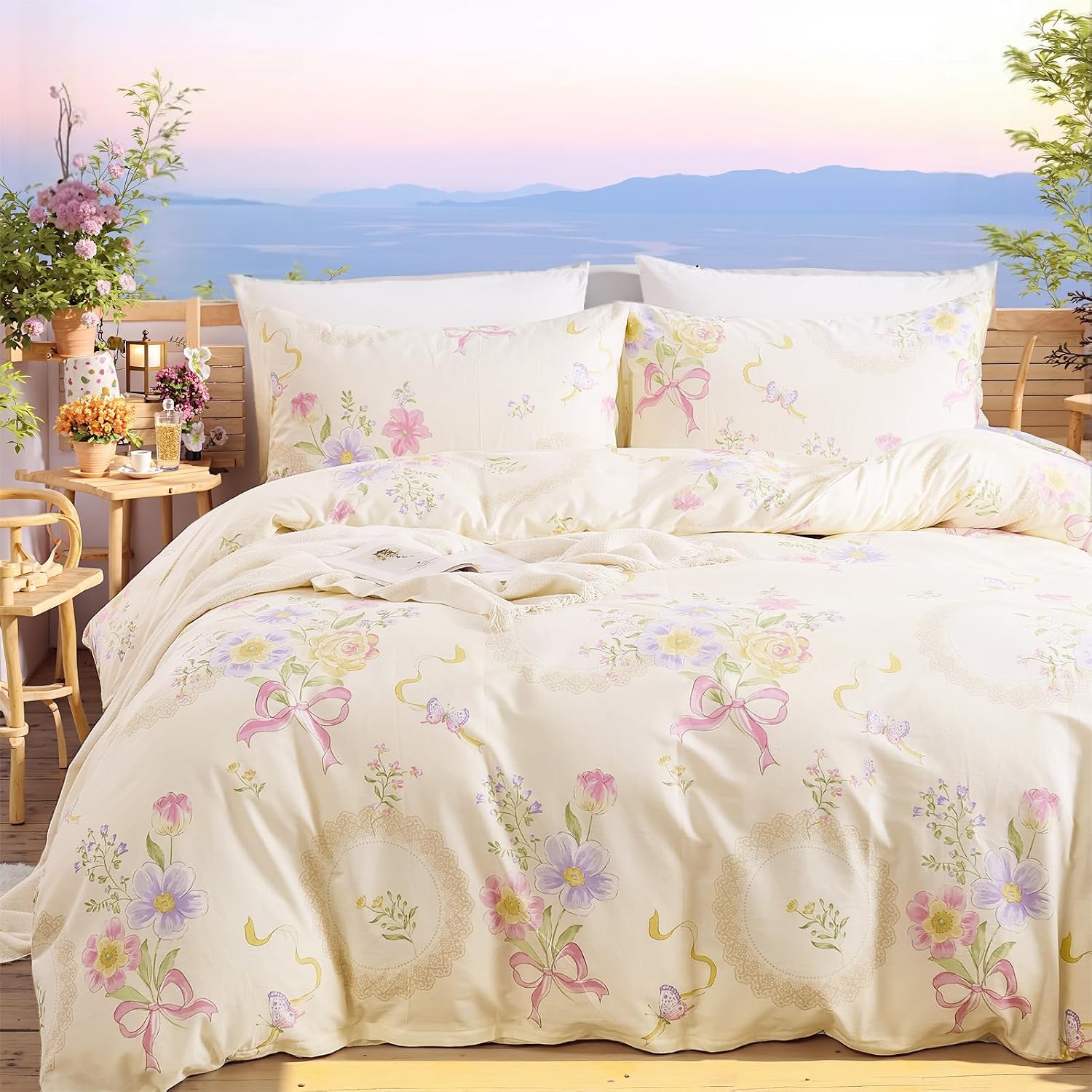 Aesthetic Floral Duvet Cover - غطاء لحاف بنقشة زهور، مقاس كوين/كينج