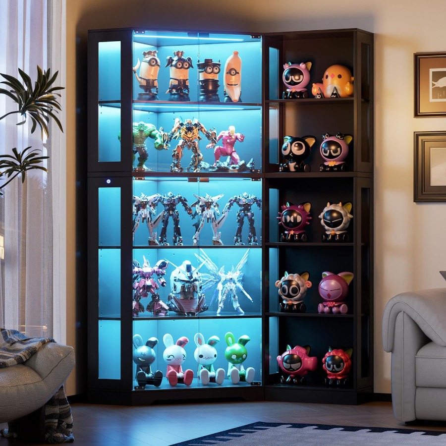 Storage & Organization - خزانة عرض زاوية مع أبواب زجاجية