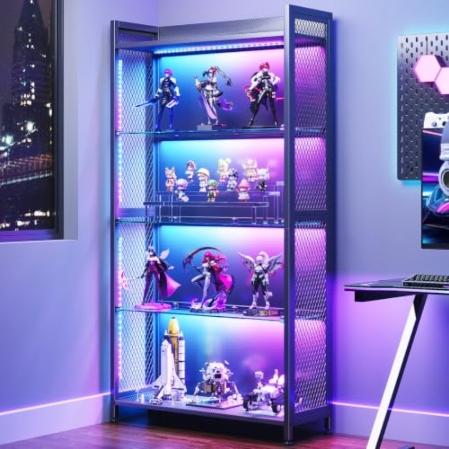 Lighting - خزانة عرض بأرفف زجاجية، إضاءة RGB،