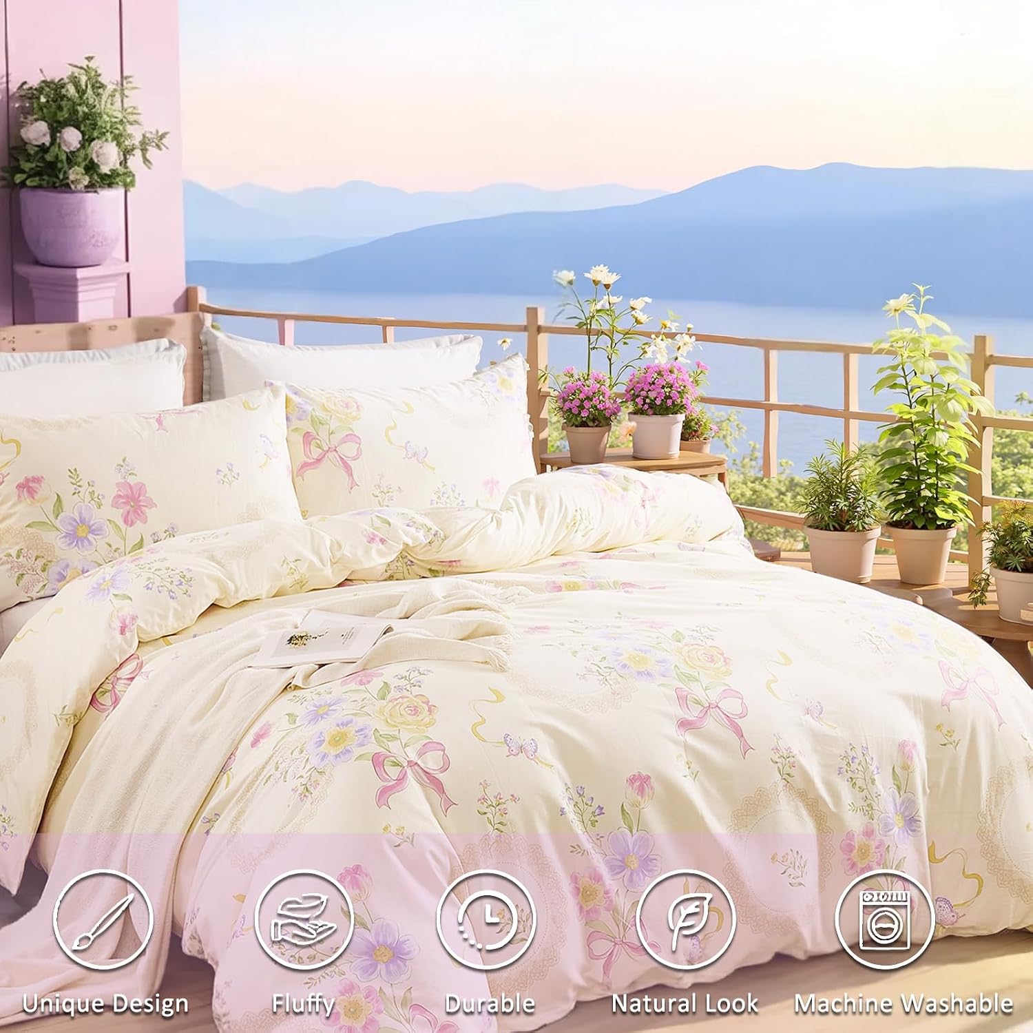 غطاء لحاف بنقشة زهور، مقاس كوي - مراجعة Aesthetic Floral Duvet Cover وسعره