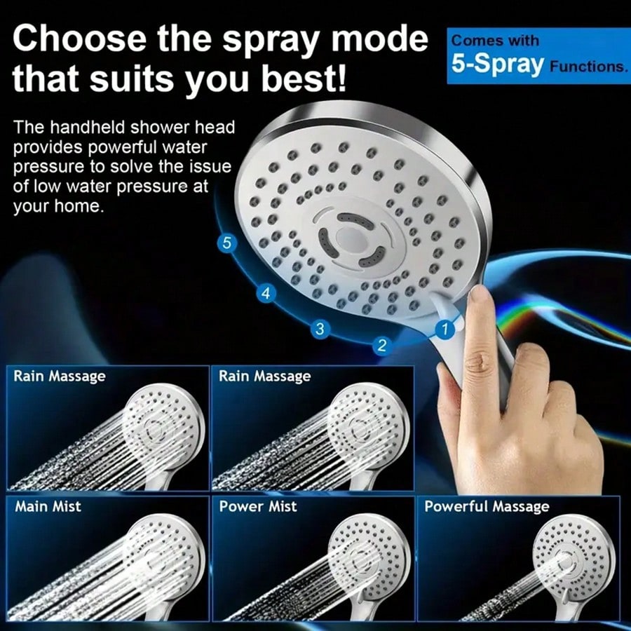 رأس دش مطري عالي الضغط مع رأس  - مراجعة High Pressure Shower Head Handheld وسعره
