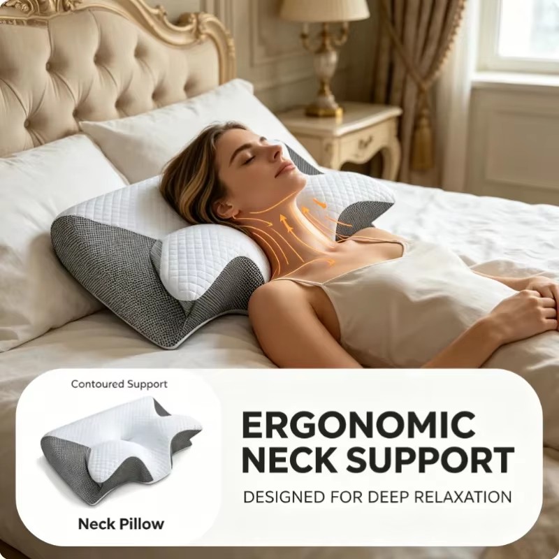 وسادة رقبة من الفوم المرن بتقن - مراجعة Memory Foam Orthopedic Pillow Neck Pain وسعره